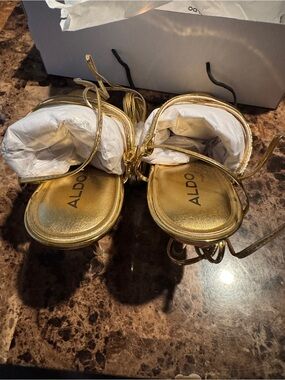 ALDO Metallic Gold Wrap-Around Heeled Sandals